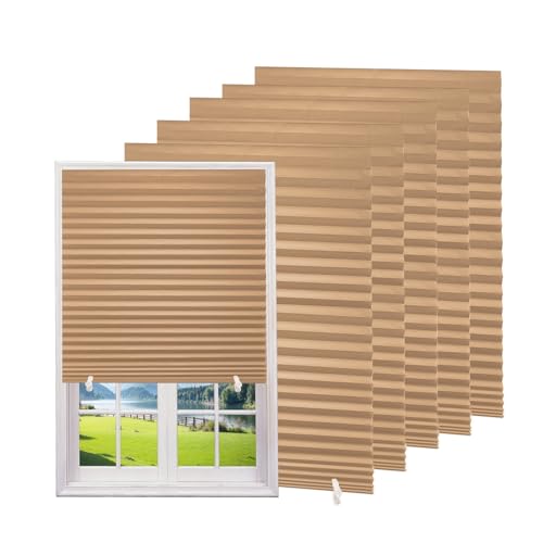 Changshade 12-Pack Temporary Light Filtering Paper Blinds for Window, Cut to Size Adhesive Paper Shades, Stick on Pleated Blinds,No Drill Easy Install,48" W x 72" H,Brown - color: Brown, size: 48"W x 72"H - 12 PC