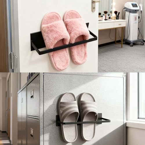 2 Pack Magnetic Hanging Shoe Rack No Drilling - Wall Mounted Shoe Organizer for RV, Entryway & Iron Door | Multi-Functional Towel Holder & Space-Saving Storage Shelf (Black, 9.4"×2.36"×2.3") ﻿