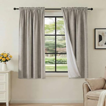 H.VERSAILTEX Linen Look 100% Blackout Curtains 45 Inches Long for Bedroom Full Light Blocking Rod Pocket 42 Inches Wide Linen Textured Thick Window Curtain Drapes with White Backing, Stone, 2 Panels - color: Stone, size: 42"W x 45"L (Pack of 2)