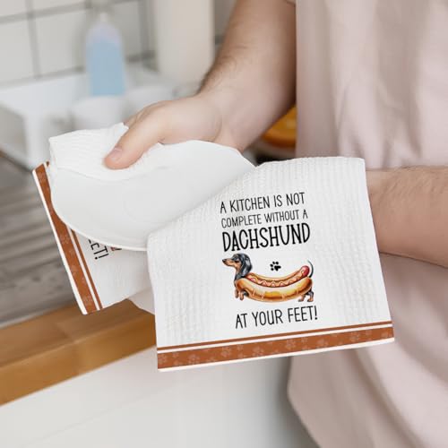 2Pcs Funny Dogs Kitchen Towels 24x14 Inch, Cute Dachshund Waffle Weave Dish Towels for Kitchen Home, White Absorbent Microfiber Hand Tea Towel, Weiner Dog Gifts for Women Dog Lovers 1 - color: Multi 0320