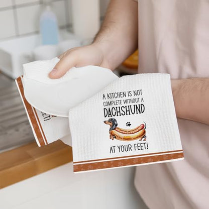 2Pcs Funny Dogs Kitchen Towels 24x14 Inch, Cute Dachshund Waffle Weave Dish Towels for Kitchen Home, White Absorbent Microfiber Hand Tea Towel, Weiner Dog Gifts for Women Dog Lovers 1 - color: Multi 0320