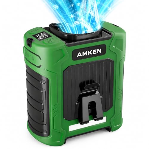 AMKEN Waist Fan, 10000mAh Rechargeable Belt Clip Fan, 59ft/s Airflow, 6-Speed 18500RPM Wearable Cooling with Bottom Air Intake, LED SOS Warning Light, Charge 2 Phones for Jobsite Camping - color: Army Green, size: Light weight