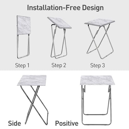 Garden 4 You TV Tray Table, Folding Dinner Tray With No Assembly Required, Sturdy Foldable Snack Eating Table for Living Room, 2PCS (White Marble) - color: White Marble, size: 2pcs