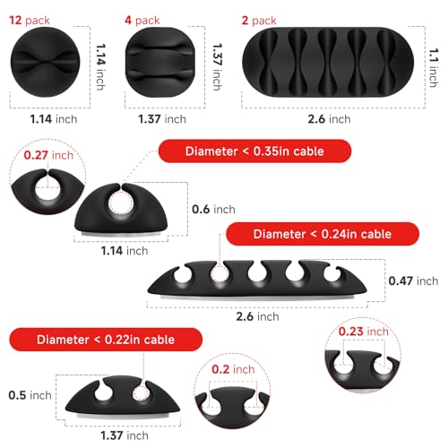 Flezoo Cable Clips Cord Holder - 18 PCS Black Adhesive Phone Cord Organizer Charger Holder Cable Wire Management Clips Keeper for Nightstand, Desk, Office or Mouse