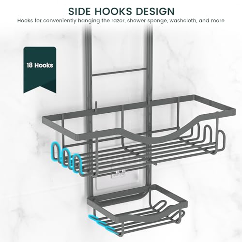 REINHARDT Shower Caddy Hanging Adjustable, Extended Length Rustproof Shower Caddy Over Shower Head with Hooks Soap Holder, Large Capacity Shower Organizer Anti-Swing Bathroom Organizer, Grey - color: Grey