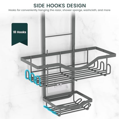 REINHARDT Shower Caddy Hanging Adjustable, Extended Length Rustproof Shower Caddy Over Shower Head with Hooks Soap Holder, Large Capacity Shower Organizer Anti-Swing Bathroom Organizer, Grey - color: Grey