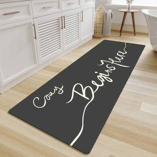 MontVoo-Bath Mat Rug Long Non Slip Super Absorbent Bathroom Runner Stain Resistant Quick Dry Thin Bathroom Mat Fit Under Door-17"x70",Black - color: Black-cozy, size: 17"x70"(runner)