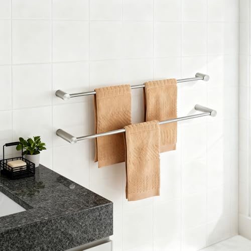 Towel Racks for Bathroom, NEWRAIN 30 inch Double Bath Towel Bar Wall Mounted, Stainless Steel Kitchen Towel Holder, Brushed Nickel Towel Rod Towel Rail Hange - color: Brushed Nickel, style: Double Bar