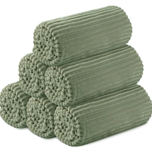 Buryeah 6 Pcs Flannel Throw Blanket Bulk 50 x 60 in Sleepover Blanket Outdoor Wedding Throw Lightweight, Oeko-tex Standard 100 Certified for Sofa Homeless Gifts (Sage Green) - color: Sage Green