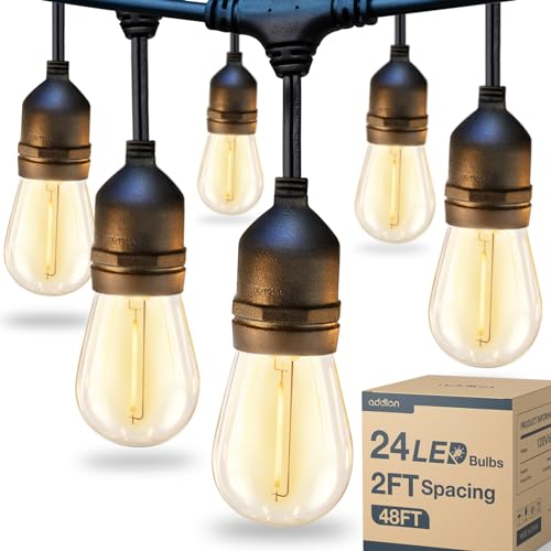 addlon 48FT LED Outdoor String Lights with 25 Edison Vintage Shatterproof Bulbs and Commercial Grade Weatherproof Strand - ETL Listed Heavy-Duty Decorative Lights for Patio Garden - size: 48FT(24 Sockets)