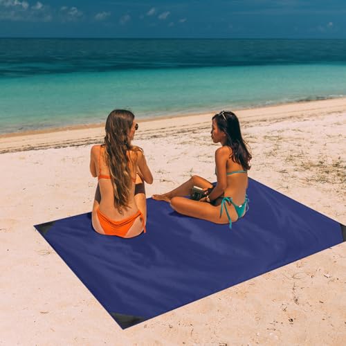 Odoland Beach Blanket Picnic Blanket, 43" x 63" SandProof Waterproof Outdoor Pocket Blanket with Portable Bag, Foldable Lightweight Sand Free Quick Drying Beach Mat for Hiking Camping Travel, Blue | 63"x43" Quick Drying & Foldable Lightweight Sand Free Be