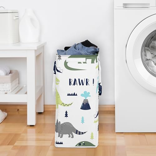 Sweet Jojo Designs Blue Green Modern Dinosaur Boy Laundry Hamper Foldable Dirty Clothes Basket with Handles for Baby Nursery Kids Bedroom Teen Bathroom Dino Dinosaurs Prehistoric Boho Bohemian Volcano - color: Blue and Green Dinosaur