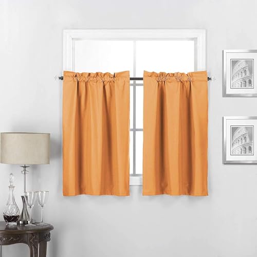 Diamond Home Linens Short Window Curtains Tiers for Kitchen - Insulated 100% Blackout Curtains 24 inch Length for Bathroom Basement Window-Orange - color: Orange, size: 27"W x 24"L (Pack of 2)