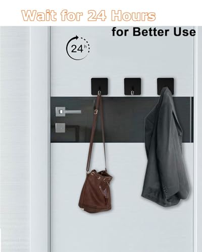 Adhesive Towel Hooks for Bathrooms, 8 Piece Towel Hooks for Hanging Hat Robe Coat, Stick on Hooks for Kitchens, Strong Self-Adhesive No Damage Sticky Hook, Black - style: S-Black-45°