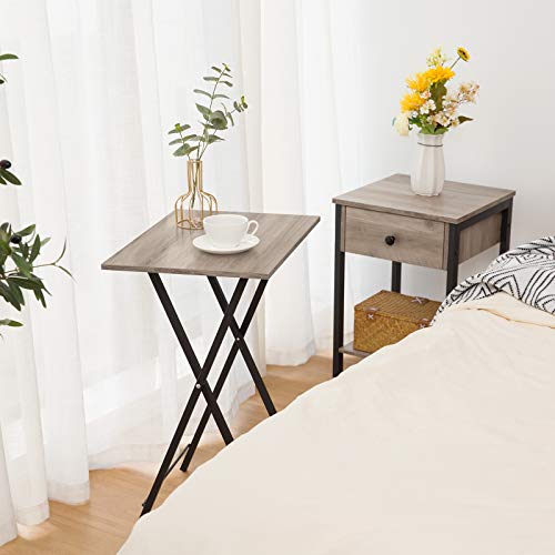 HOOBRO Folding TV Tray Tables, Set of 4 TV Trays with Storage Rack, Industrial Side Table for Eating at Couch, Foldable Snack Table for Small Space, Easy Assembly, Greige and Black BG50BZ01 - color: Greige + Black