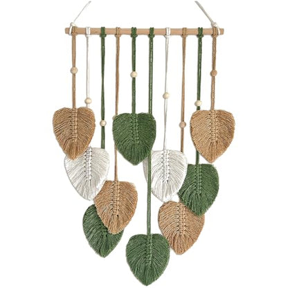 TUDRUKU Macrame Wall Hanging, Green Leaf Boho Wall Decor, 15.7 x 36 in - color: Green