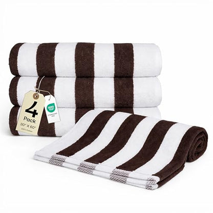 Salt Earth Cotton Striped Beach Cabana Towel, 4 Pack - 30"x60" Quick Dry Towels, Pool Essentials, Travel, Gym & Bathroom Towels, Oversized Beach Vacation EssentialsCoffee Brown - color: Coffee Brown, size: Pack of 4