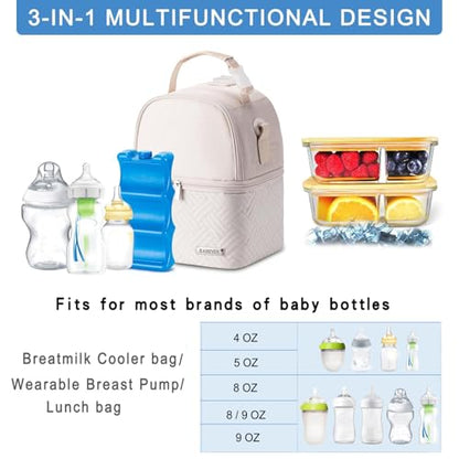 Breastmilk Cooler Bag with Ice Pack Fits 6 Baby Bottles up to 9 Ounce, Breast Milk Pump Cooler Bag with Shoulder Strap for Nursing Mom Daycare, Work, Travel- Cream - color: Cream 1