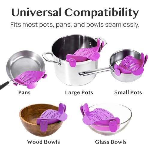 Kitchen Gizmo Snap N Strain Pot and Pasta Strainer - Strainers and Colanders - Adjustable Silicone Clip On Strainer for Pots, Pans, and Bowls - Kitchen Colander - Purple - color: Purple