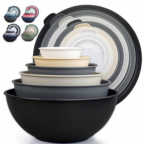 Zulay Kitchen 12 Piece Plastic Mixing Bowls with Leak-Proof Lids Set - Microwave and Freezer Safe Kitchen Mixing Bowls for Preparing, Serving and Storing - Large Nesting Bowls (Midnight Ombre) - color: Midnight Ombre