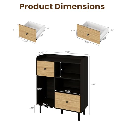 Manora Narrow Small Coffee Bar Cabinet with Drawers, Wooden Mini Sideboard Buffet Cabinet with Storage, Compact Kitchen Island & Corner Island for Kitchen, Dining Room, Coffee Station, Black