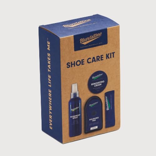 Blundstone Shoe Care Kit for Leather Boots – Includes Renovating Cream, Buffing Cloth, Waterproof Spray and Polishing Pad - color: Brown