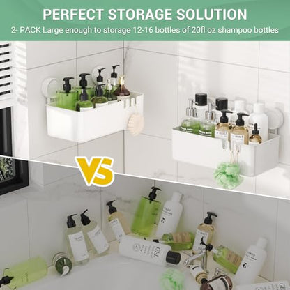 LUXEAR Shower Caddy Suction Cup Shower Basket 2 Pack, NO-Drilling Removable Plastic Shower Shelf Organizer for Bathroom Storage & Kitchen Max Hold 22lbs,Waterproof,One Second Installation Shower Rack - size: 2 pack