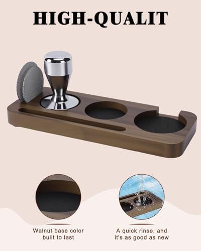 51/54mm Espresso Organizer Station, Solid Walnut Espresso Tamping Station with Non-Slip Mat, Compact Coffee Accessories Holder for Barista Countertop - color: Brown 54mm