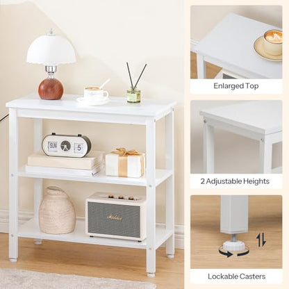 HOOBRO End Table, Simple Rustic Side Table with 3-Tier Storage Shelf, Narrow Nightstand for Small Spaces, Easy Assembly, for Living Room, Bedroom, Industrial Design, White WT14BZ01 - color: White