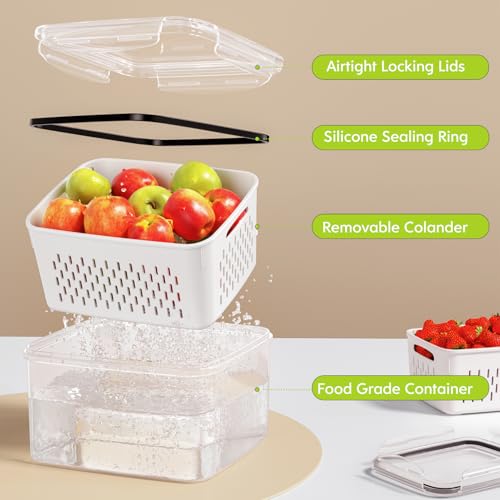 HOMETALL 8 Pack Fruit Storage Containers for Fridge, Produce Containers for Fridge with Colander, Leakproof Fridge Organizers and Storage for Berry Vegetable Salad Lettuce Meat Food - size: 8 Pack