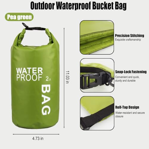 Waterproof Dry Bag 2L, Lightweight Roll-Top Sack for Kayaking Swimming Camping and Beach, Compact & Water-Resistant Outdoor Essential (Peagreen) - color: Peagreen