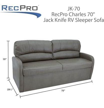 RecPro 70" RV Jack Knife Sofa w/Arms | RV Sleeper Sofa | RV Couch | RV Living Room (Slideout) | Camper Furniture (Fossil) - color: Fossil