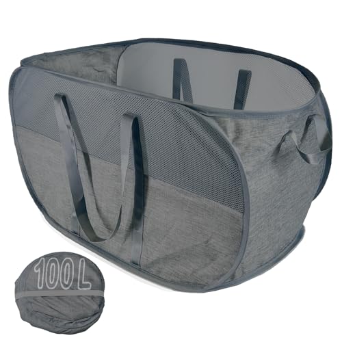 Upgraded 100L Collapsible Laundry Basket, Extra Large Mesh Pop Up Laundry Hamper, Dirty Clothes Hamper with long Handles, Pop-up Hampers for Laundry Travel. Dorm or Home Portable Laundry Basket. Black - color: Black, size: Single Standard