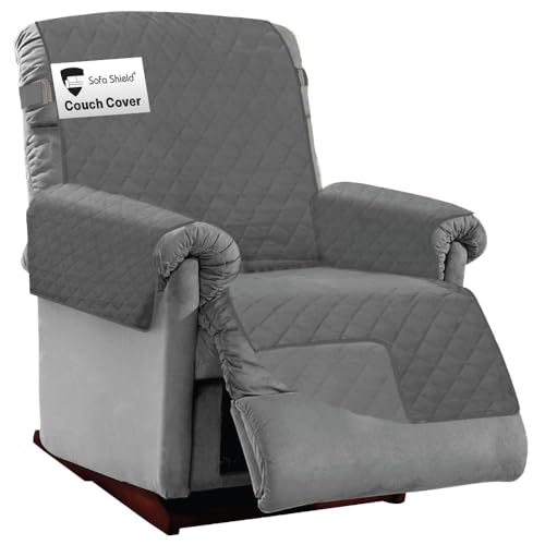 Sofa Shield® Couch Recliner Covers for Dogs, Reversible Furniture Protector with Strap, Stain and Tear Resistant Cushion Cover, 28 inch Seat, Machine Washable Slipcover Pets, Cats, Charcoal - color: Charcoal/Charcoal, size: Large Recliner