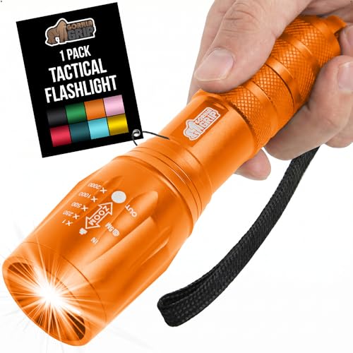 GORILLA GRIP Powerful LED Tactical Flashlight, 750 FT High Lumens 5 Adjustable Modes, Water Resistant, Ultra Bright Zoom Flashlights, Small Mini Flash Light, Camping, Night Dog Walking, Orange - color: Orange