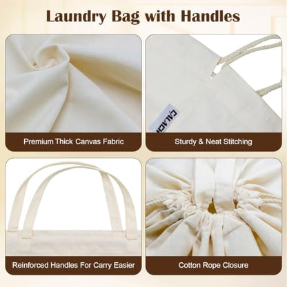 Canvas Laundry Bags with Handles & Square Base 16"Wx16"Depth x27.6"H, Extra Large Heavy Duty Laundry Basket Hamper Liner, Washable Drawstring Dirty Clothes Bag Canvas Storage Sack(Beige,1 Pack) - color: Beige 1-Pack | Square Base, size: 16"Wx16"Depthx27.6