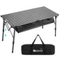 Gonex 50" Camping Table with Adjustable Height Legs for Uneven Ground, Portable Folding Aluminum Roll Up Table with Mesh Pocket for Camping, Picnic, BBQ, Cooking, Beach