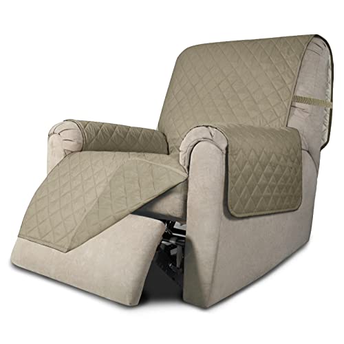 Easy-Going Recliner Chair Slipcover Reversible Sofa Cover Water Resistant Couch Cover Furniture Protector with Elastic Straps for Pets Dog (Recliner 22 inch, Beige/Beige) - color: Beige/Beige, size: Medium Recliner