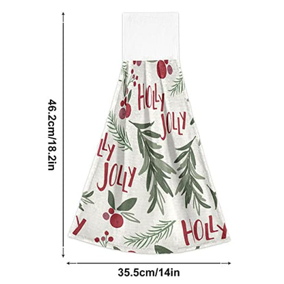 Vnurnrn Hand Towels for Kitchen 2 Pcs Hanging Kitchen Towels Set，Holly Leaf Berries Green Christmas Leaf Soft Absorbent Tea Bar Dish Cloths Bath Towel for Bathroom Laundry Room - color: Holly Leaf Berries Green Christmas Leaf