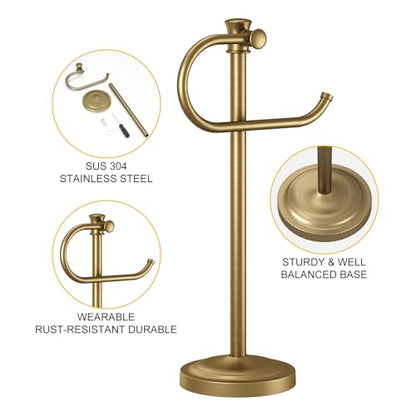 BESy 17 Inch Antique Brass Stand Towel Bar Hanger Hand Towel Bar Bathroom Vanity Countertop Towel Holder Free Standing Stainless Steel Towel Ring Hardware Accessories Towel Rack - color: Antique Brass