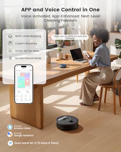 Lefant LiDAR Robot Vacuum and Mop, Smart Mapping and Obstacle Avoidance, Tangle-Free Pet Hair, 2.4G/5G WiFi App Control, Slim Design for Wider Coverage, Carpet Detection, M330 Pro - color: Black