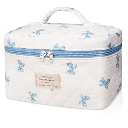 Gosect Large Makeup Bag, Cute Cosmetic Bag for Women Girls, Floral Coquette Aesthetic Toiletry Bag, Travel Make Up Organizer Bag (White Blue Butterfly Flower) - color: 080White Blue Butterfly Flower