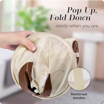 Pop Up Laundry Hamper, Cute Puppy Collapsible Mesh Basket 71L with Reinforced Handles and Side Pocket - Foldable Pop Up Hamper for Dorm, Travel, Kids Room - Handy Laundry (Puppy) - color: Puppy