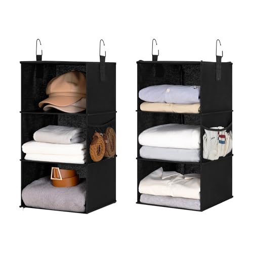 StorageWorks Hanging Closet Organizer 6-Shelf, Separable Two 3 Shelf Closet Storage Organizer with Side Pockets, Portable Hanging Shelves for Clothes, Sweater, Towels, 12" D x 12" W x 48¼"H, Black - color: Black, size: 12" D x 12" W x 48 ¼"H