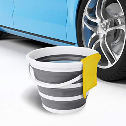 Eurow Indoor and Outdoor Collapsible Bucket with Handle, 10 Liters, 2.6 Gallons, Gray and White - size: 13.2” x 13” x 9.6”