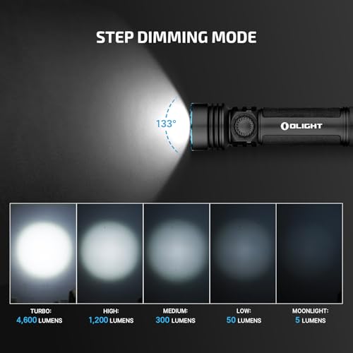 OLIGHT Seeker 4 Pro Rechargeable Flashlights, 4600 Lumens High Powerful Bright Light with USB C Holster, Waterproof IPX8 for Emergencies, Camping, Searching (Matte Black Cool White) - color: Black
