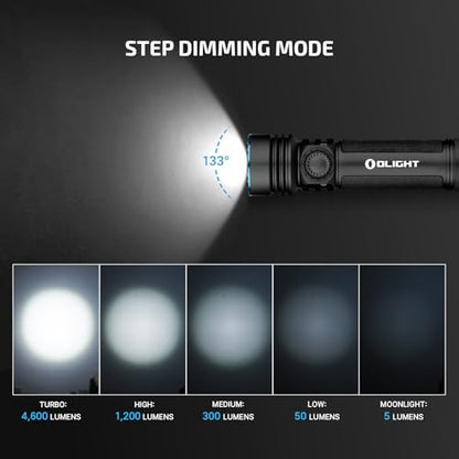 OLIGHT Seeker 4 Pro Rechargeable Flashlights, 4600 Lumens High Powerful Bright Light with USB C Holster, Waterproof IPX8 for Emergencies, Camping, Searching (Matte Black Cool White) - color: Black