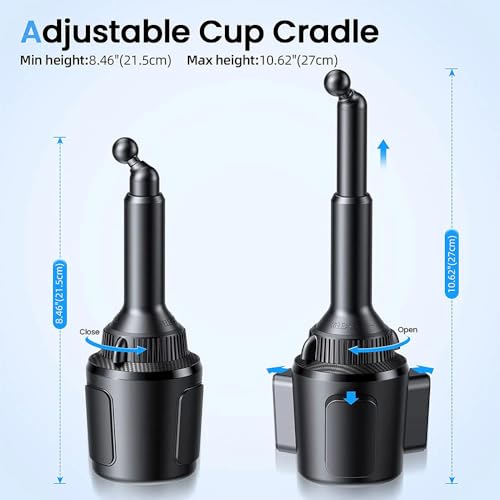 APPS2Car Cup Holder Phone Mount Wireless Car Charger, 15W Qi Fast Charging Car Mount, Adjustable Long Arm & 360° Rotation, Fits 3"–4" Round Cup Holders Compatible with All Smart Phones