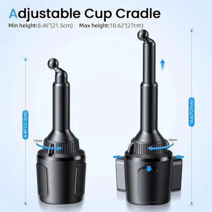 APPS2Car Cup Holder Phone Mount Wireless Car Charger, 15W Qi Fast Charging Car Mount, Adjustable Long Arm & 360° Rotation, Fits 3"–4" Round Cup Holders Compatible with All Smart Phones