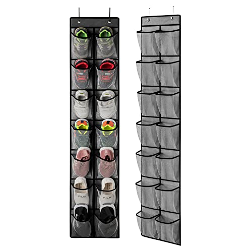 KEEPJOY Over the Door Shoe Organizer, Hanging Shoe Organizer with 4 Hooks,Door Shoe Holder with 14 Mesh Deep Pockets Closet Door Shoe Storage Bag (Grey-2Pack) - color: Grey-2 Pack of 14